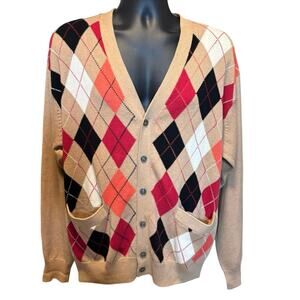 Jos A Bank Men’s Size L Leadbetter Golf Argyle Sweater Cardigan 100% Cotton